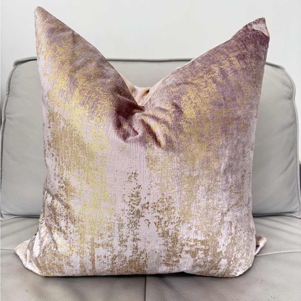 Soho Studio 23x23 Light Beige Ivory Gold Metallic Foil Pattern Textured Pillow